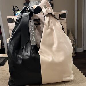 Sondra Roberts Two-Tone Black and Cream Shoulder Bag